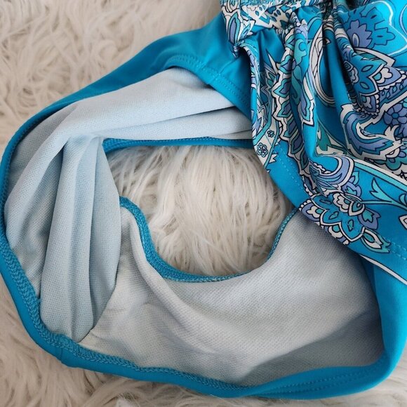 Lauren Ralph Lauren One-Piece Swimsuit 10 Bandana Paisley Aqua Blue Ruched V Nec - Picture 5 of 11